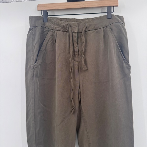 Tahari Pants Women 14 Green Brown Chambray Tapered Drawstring Lagen Coastal - Picture 2 of 16